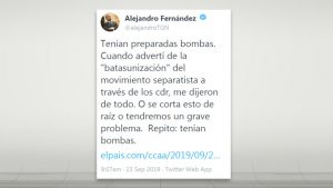 Mensagem apagada por Alejando Fernández no Twitter