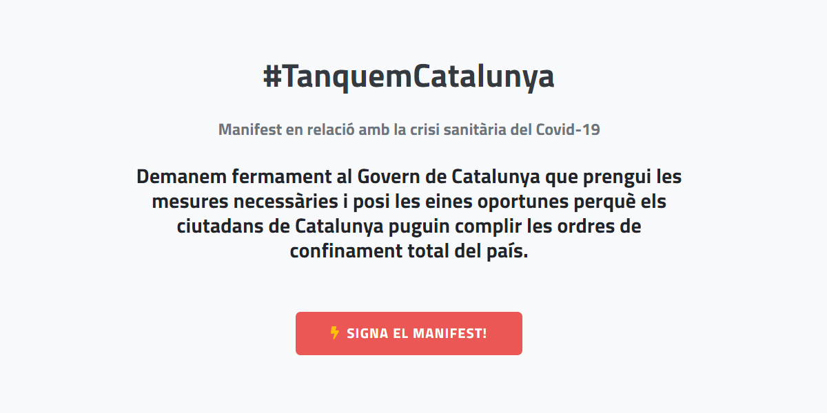 Criado manifesto pelo confinamento total da Catalunha